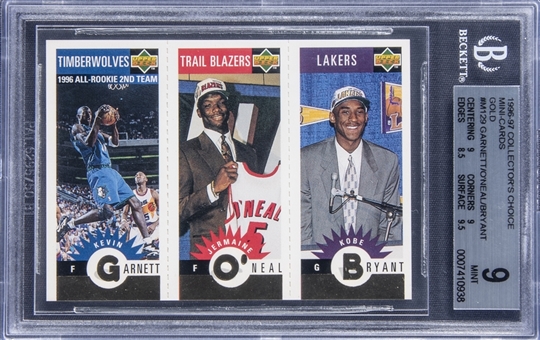 1996-97 Collectors Choice Mini Cards Gold #M129 Kobe Bryant/Kevin Garnett/Jermaine ONeal Rookie Card - BGS MINT 9